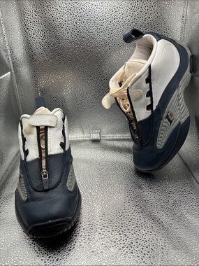 Reebok Navy Blue and White Athletic Sneakers with Front Zip